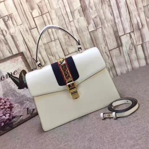 Gucci Sylvie Leather Top Handle Bag 431665 Weiß