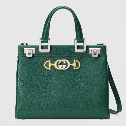 Gucci Zumi Tasche aus gekörntem Leder mit oberem Henkel 569712 Dunkelgrün