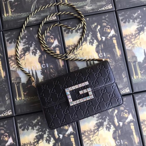 Gucci Leder Umhängetasche mit Square G 544242 schwarz