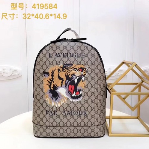 Gucci Angry Cat Print GG Supreme Rucksack 419584 Braun