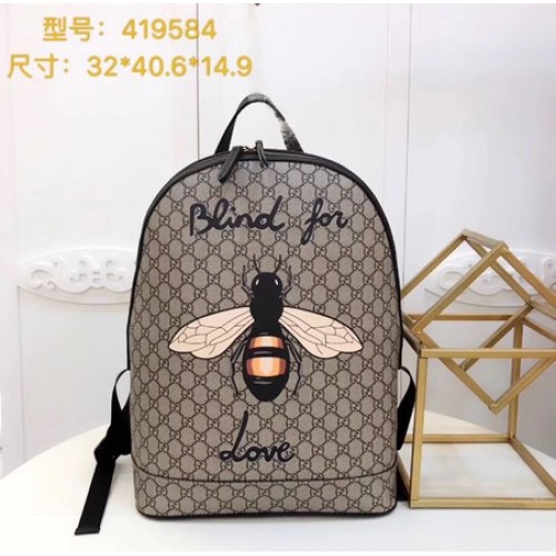 Gucci Bee Print GG Supreme Rucksack 419584 Braun