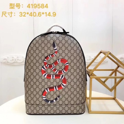 Gucci Kingsnake Print GG Supreme Rucksack 419584 Braun