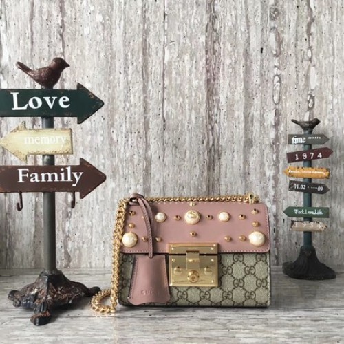 Gucci Padlock Kleine Schultertasche mit GG Nieten 432182 Rosa