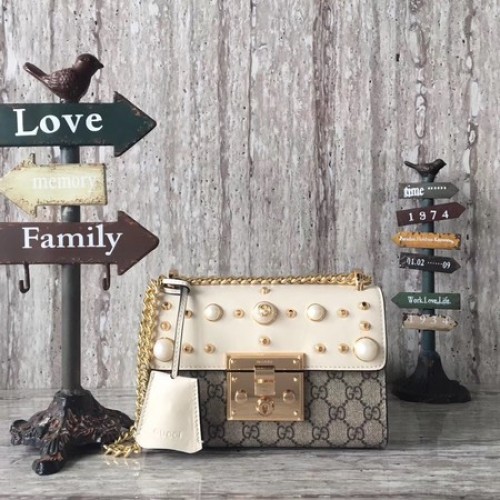 Gucci Padlock Kleine Schultertasche mit GG Nieten 432182 Weiß