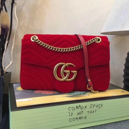 Gucci GG Marmont Mittlere Samt-Umhängetasche 443496 Rot