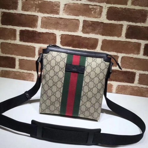 Gucci Web GG Supreme Flat Messenger Bag 471454 Aprikose