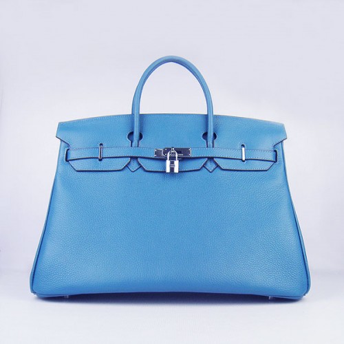 Hermes Birkin 6099 40CM Togo Tasche Blau Silber Vorhängeschloss