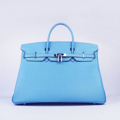 Hermes Birkin 40CM Togo Tasche Hellblau 6099 Silber