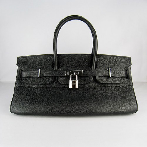 Hermes Birkin 6109 Togo Ledertasche Schwarz 42cm Silber