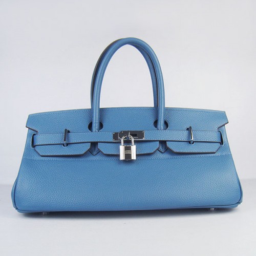 Hermes Birkin 6109 Togo Ledertasche Blau 42cm Silber