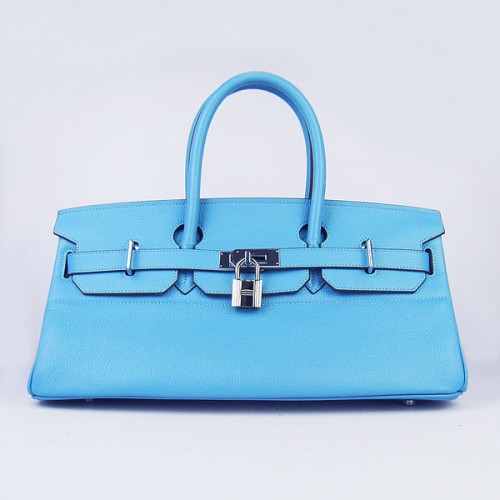 Hermes Birkin 6109 Togo Ledertasche hellblau 42cm Silber