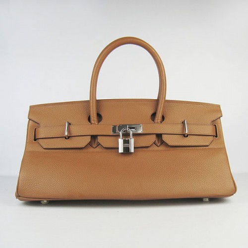 Hermes Birkin 6109 Togo Ledertasche Braun 42cm Silber