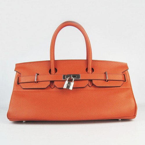 Hermes Birkin 6109 Togo Ledertasche Orange 42cm Silber