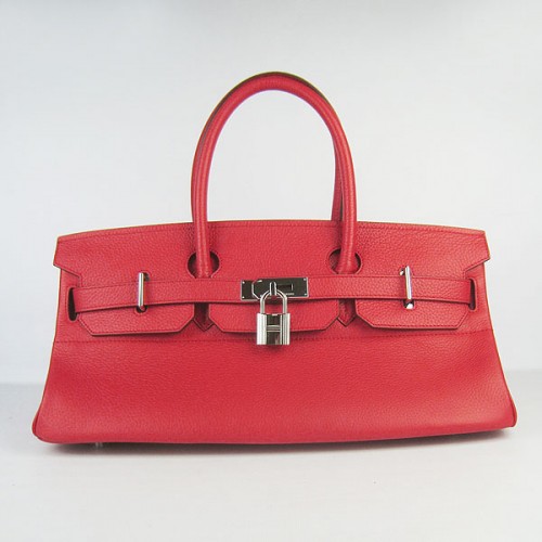 Hermes Birkin 6109 Togo Ledertasche Rot 42CM Silber