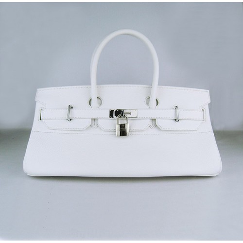 Hermes Birkin 6109 Togo Ledertasche Weiß 42cm Silber