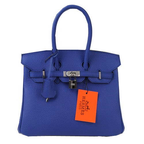 Hermes Birkin 25CM Tragetaschen Blau Original Leder Silber
