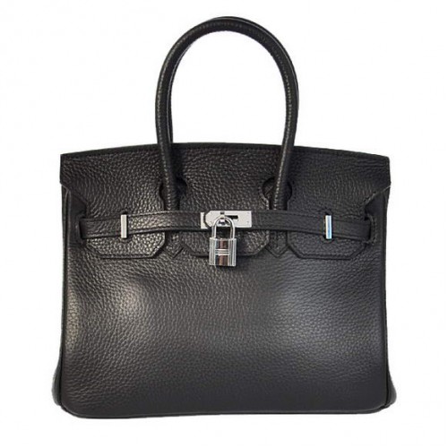 Hermes Birkin 25CM Tragetaschen Togo Leder Schwarz Silber