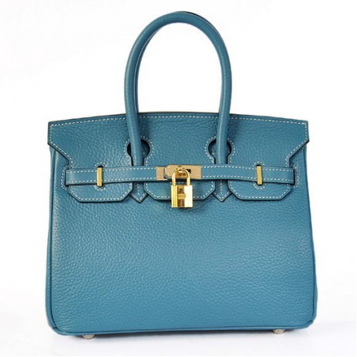 Hermes Birkin 25CM Tragetaschen Togo Leder Blau Godlen