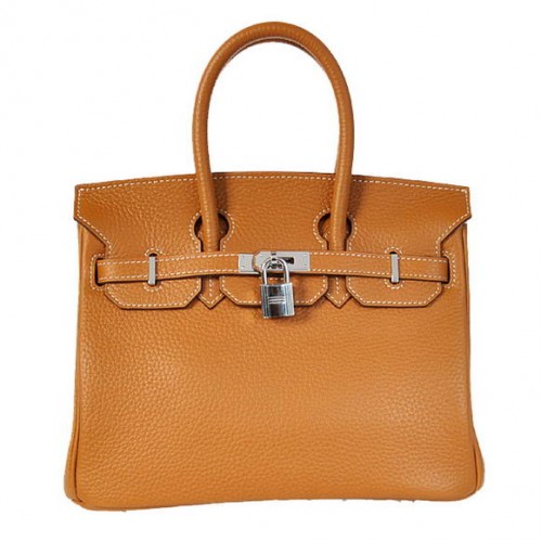 Hermes Birkin 25CM Tragetaschen Togo Leder Kamel Silber