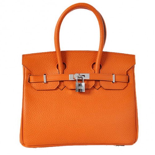 Hermes Birkin 25CM Tragetaschen Togo Leder Orange Silber