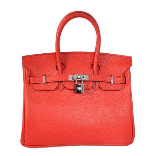Hermes Birkin 25CM Tragetaschen Togo Leder Rot Silber