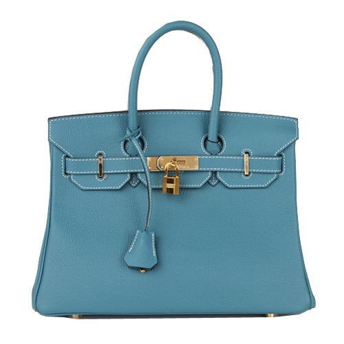 Hermes Birkin 30CM Tragetasche Blau Original Leder H30 Gold