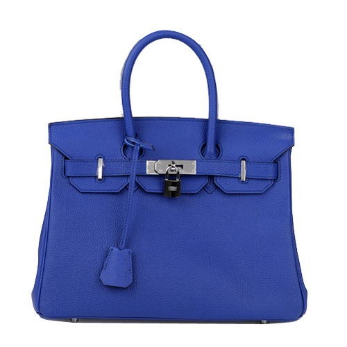 Hermes Birkin 30CM Tragetasche Blau Original Leder H30 Silber