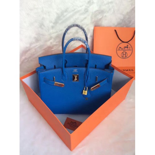Hermes Birkin 30CM Tragetasche Blau Original Leder HB30 Glod