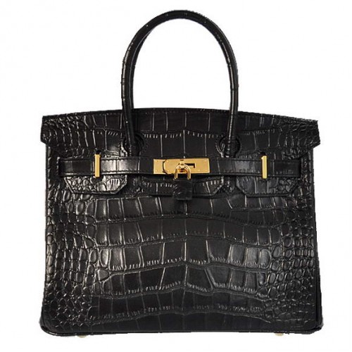 Hermes Birkin 30CM Tragetaschen Schwarz Krokodilleder Gold