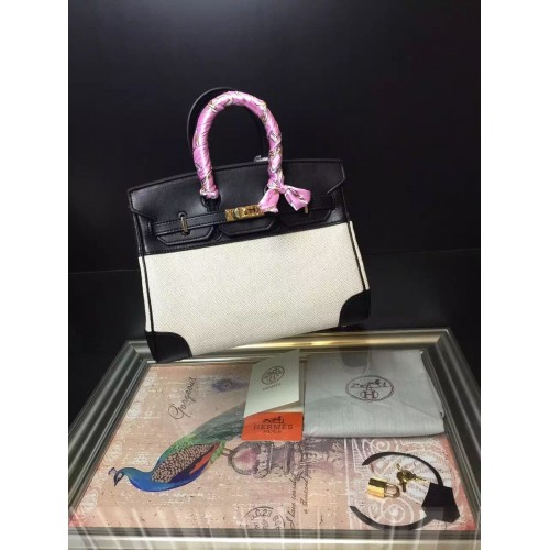 Hermes Birkin 30CM Tragetaschen Schwarz&Offwhite H30 Gold