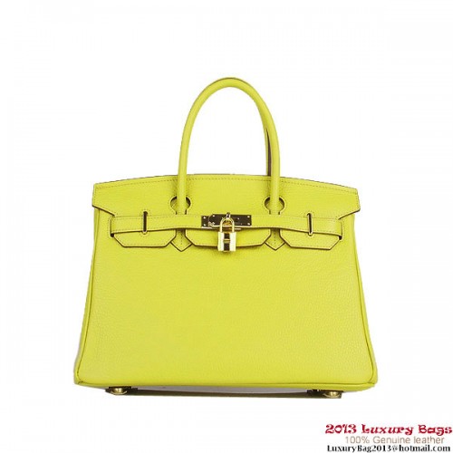 Hermes Birkin 30CM Tragetaschen Lemon Clemence Leder Gold