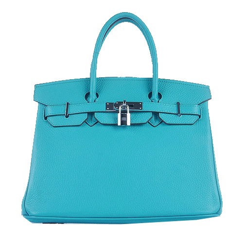 Hermes Birkin 30CM Tragetaschen Hellblaues genarbtes Leder Silber