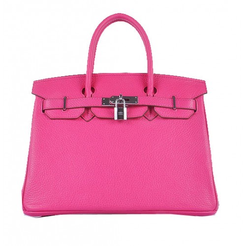 Hermes Birkin 30CM Tragetaschen Hellrosa Körniges Leder Silber