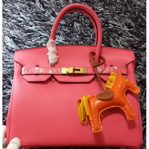 Hermes Birkin 30CM Einkaufstaschen Litschi-Leder H30LI Rosa