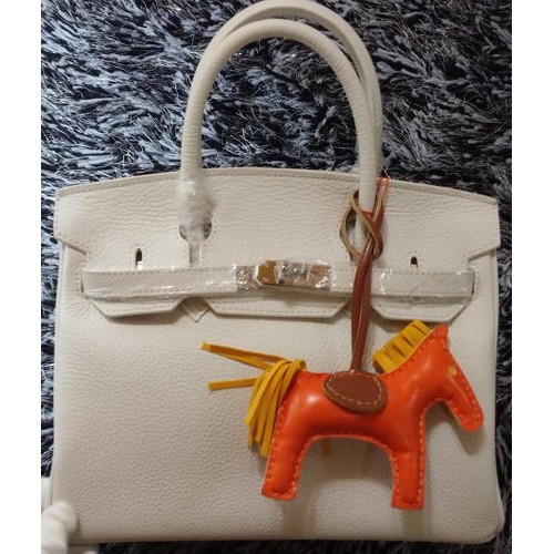 Hermes Birkin 30CM Einkaufstaschen Litschi-Leder H30LI Weiß