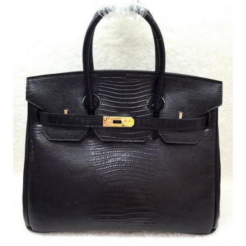 Hermes Birkin 30CM Tragetaschen Eidechsenleder H30LI Schwarz