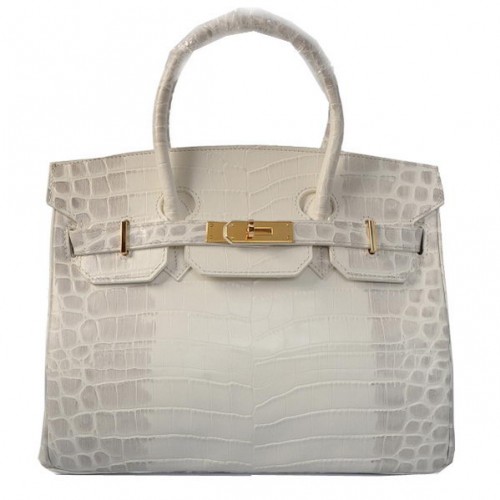 Hermes Birkin 30CM Tragetaschen OffWhite Krokoleder Gold