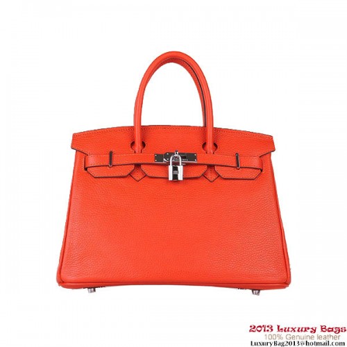 Hermes Birkin 30CM Tragetaschen Orange Clemence Leder Silber