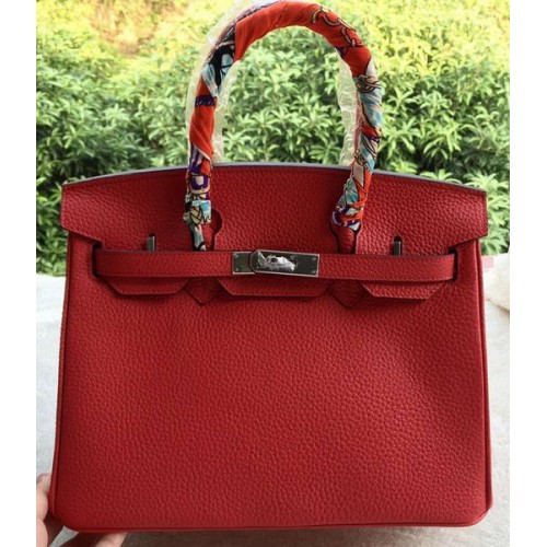 Hermes Birkin 30CM Einkaufstaschen Rotes Kalbsleder BK30 Silber