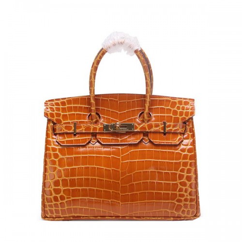 Hermes Birkin 30CM Einkaufstaschen Weizen schillerndes Krokoleder Gold