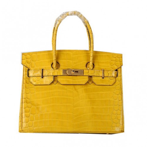 hermes birkin 30 cm tragetaschen gelb schillerndes krokoleder gold