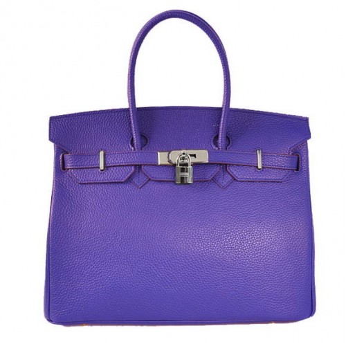 Hermes Birkin 35CM Tragetaschen Togo Leder Blau Silber