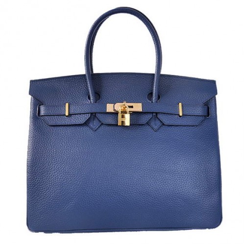 Hermes Birkin 35CM Tragetaschen Togo Leder Dunkelblau Golden