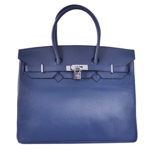 Hermes Birkin 35CM Tragetaschen Togo Leder Dunkelblau Silber