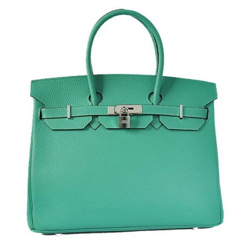Hermes Birkin 35CM Tragetaschen Togo Leder Grün Silber