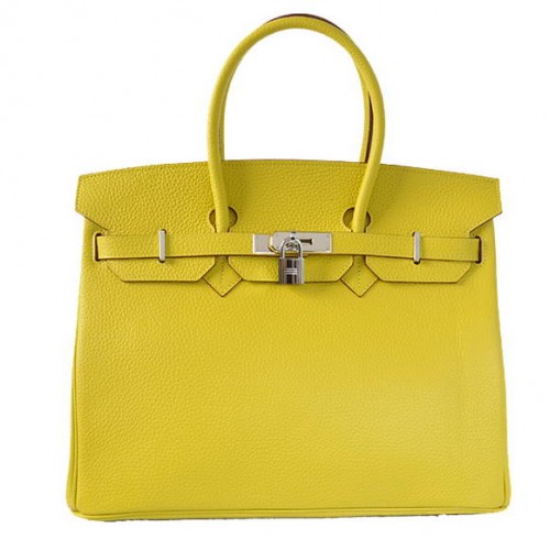 Hermes Birkin 35CM Tragetaschen Togo Leder Zitrone Silber