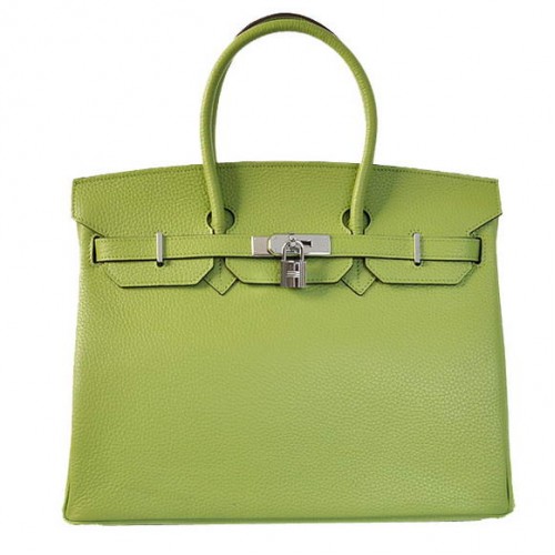 Hermes Birkin 35CM Tragetaschen Togo Leder Hellgrün Silber
