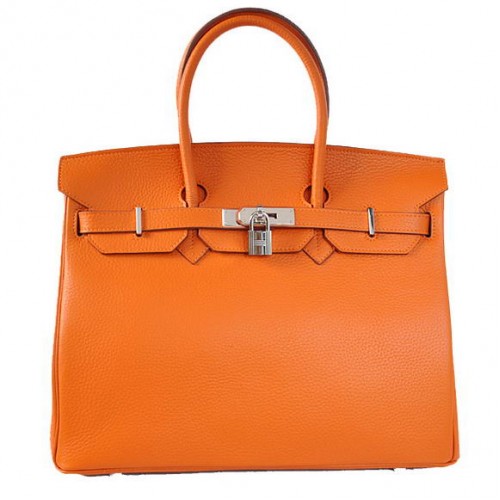 Hermes Birkin 35CM Tragetaschen Togo Leder Orange Silber