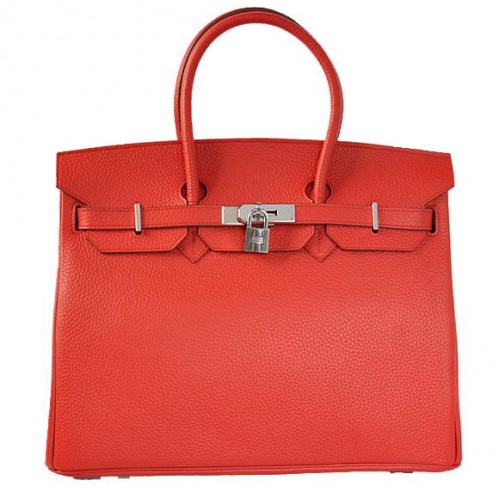 Hermes Birkin 35CM Tragetaschen Togo Leder Rot Silber