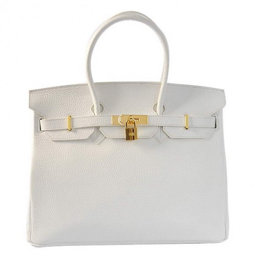 Hermes Birkin 35CM Tragetaschen Togo Leder Weiß Golden